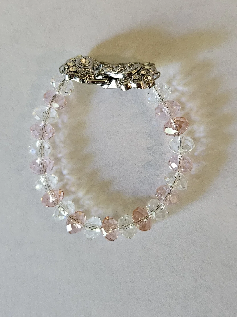 Crystal Bead Stretch Bracelet in Clear, Pink & Peach Girls Kids
